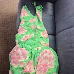 FARM Rio Green Maxi Dress with Pink Floral Print